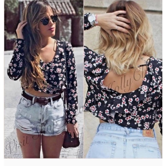Cute Zara Crop Top XL Cherry Blossom from Zara's Trafaluc Collection Blouse - Picture 7 of 11